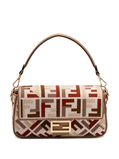 Fendi Medium Baguette Ff-motif Shoulder Bag In Neutral