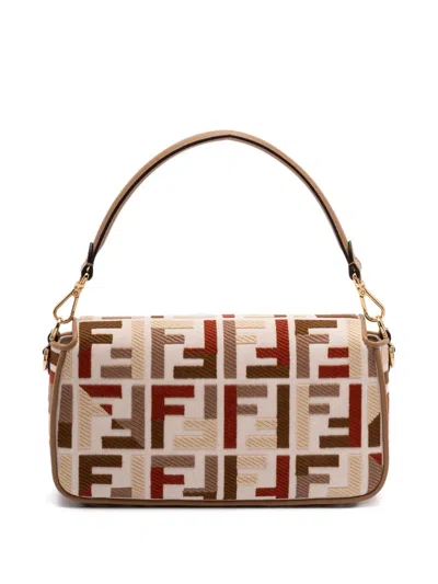 Fendi Medium Baguette Ff-motif Shoulder Bag In Neutral