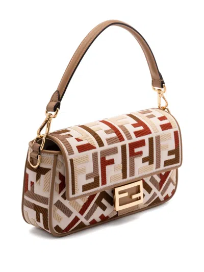 Fendi Medium Baguette Ff-motif Shoulder Bag In Neutral