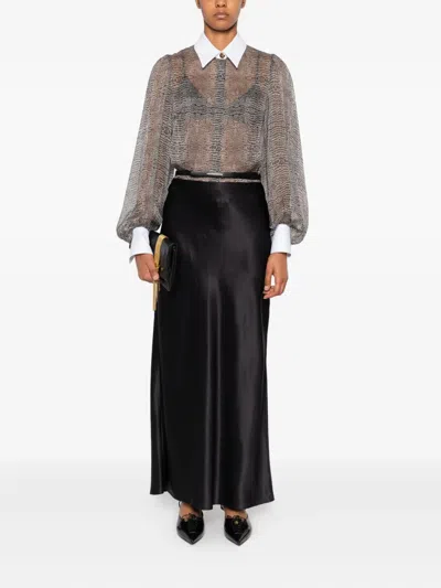 Elisabetta Franchi Silk Bodysuit With Delicate Reptile Scale Pattern In Black