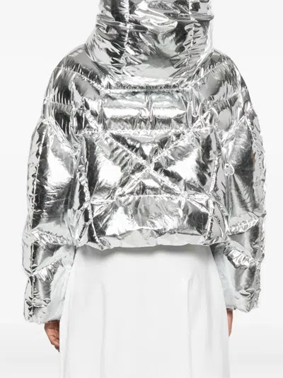 Khrisjoy Silver Quilted Hooded Jacket In Gray