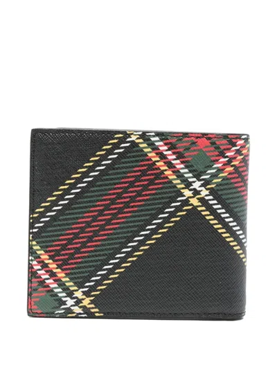Vivienne Westwood Bi-fold Wallet With Tartan Plaid Design In Green