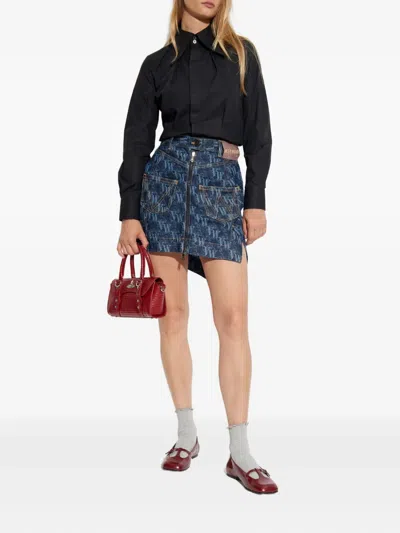 Vivienne Westwood Asymmetric Hem Skirt Belt Loops Pockets In Blue