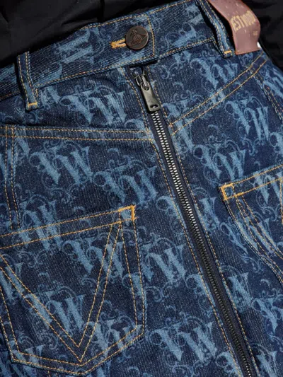 Vivienne Westwood Asymmetric Hem Skirt Belt Loops Pockets In Blue