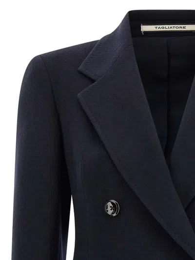 Tagliatore Double-breasted Coat Notched Lapels In Blue