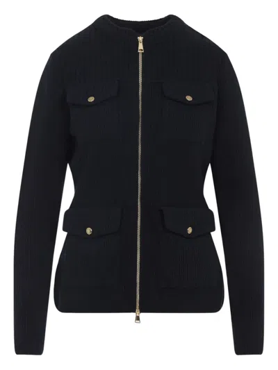 Moncler Textured Knit And Quilted Virgin Wool Jacket In Blue