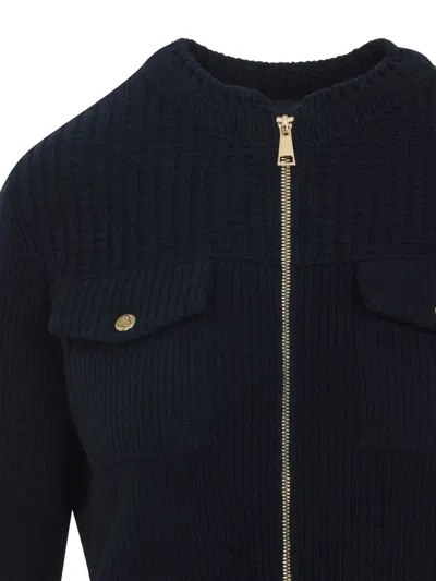 Moncler Textured Knit And Quilted Virgin Wool Jacket In Blue