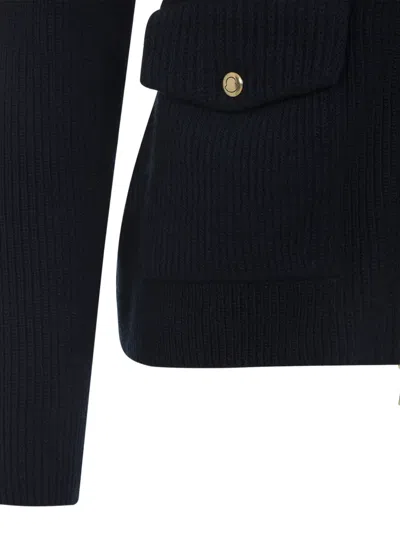 Moncler Textured Knit And Quilted Virgin Wool Jacket In Blue