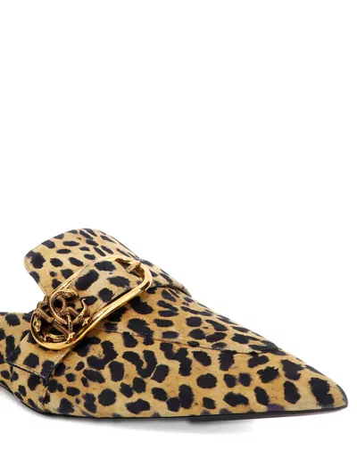 Roberto Cavalli Leopard-print Pointed-toe Flat Pump In Brown