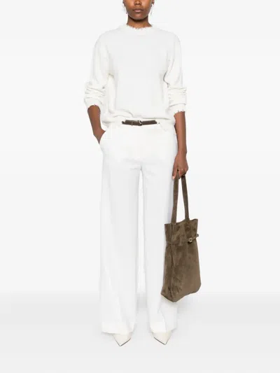 Antonelli Frayed-hem Round-neck Sweater In White