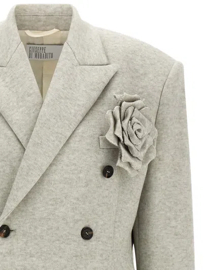 Giuseppe Di Morabito Double-breasted Oversized Blazer With Removable Rose Brooch In Gray