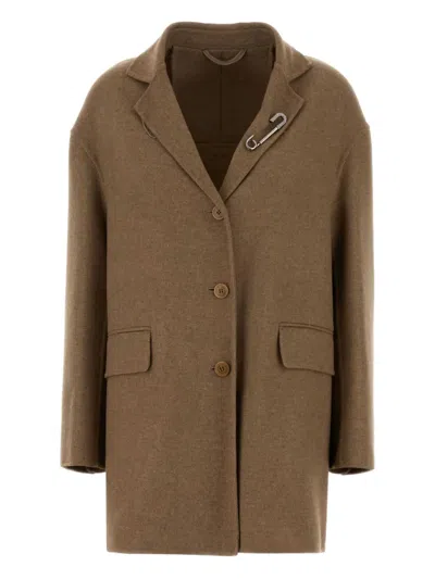 Ermanno Scervino Tailored Wool Blend Blazer With Belt And Pockets In Brown