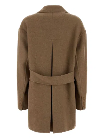 Ermanno Scervino Tailored Wool Blend Blazer With Belt And Pockets In Brown