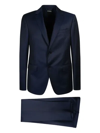 Zegna Two-button Wool Single-breasted Suit In Blue