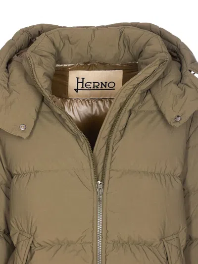 Herno Green Padded Down Jacket Frontal Zip Closure In Brown