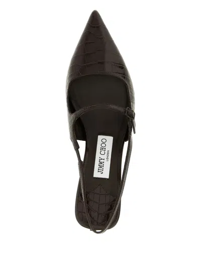 Jimmy Choo Didi 45 Brown Crocodile Effect Neckline In Brown