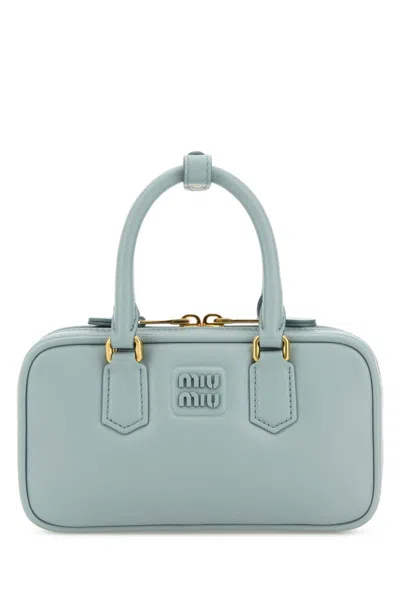 Miu Miu Nappa Leather Rectangular Handbag With Top Handles In Blue
