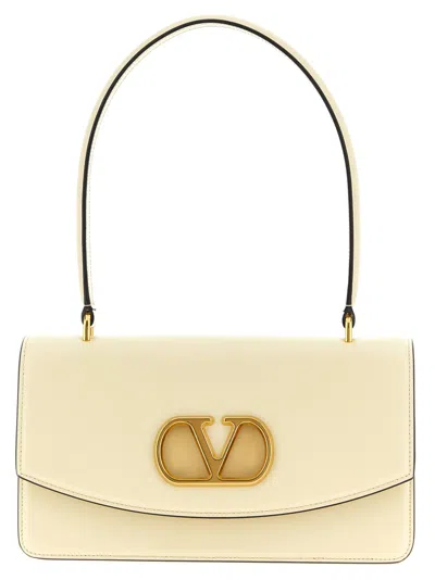 Valentino Small Leather Clutch With Adjustable Chain Strap In White