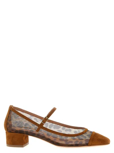 Aquazzura Animal Print Block Heel Square Toe Pumps In Brown