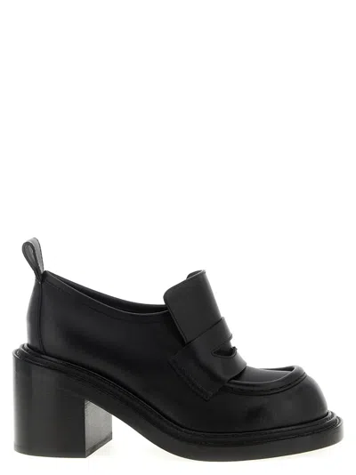Moschino Block Heel Loafers Pull Tab In Black