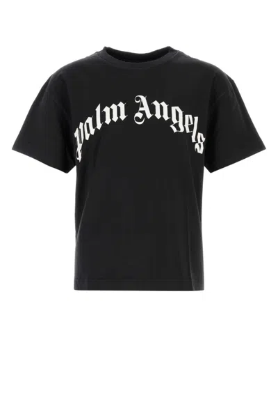 Palm Angels Curved Logo Reg T-shirt In Black
