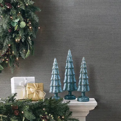 Frontgate Frosted French Blue Glass Tree Trio