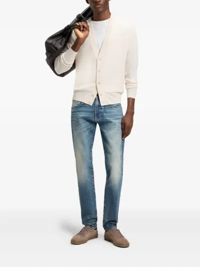 Hugo Boss Mens Medium Blue Beckham X Boss Slim-leg Mid-rise Stretch-denim Jeans In Blue