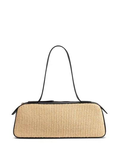 Khaite Simona Leather-trimmed Raffia Shoulder Bag In Neutral