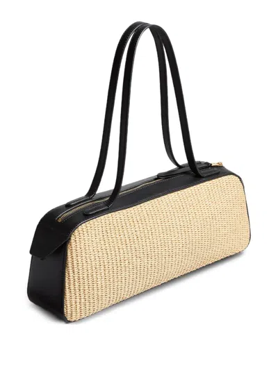Khaite Simona Leather-trimmed Raffia Shoulder Bag In Neutral