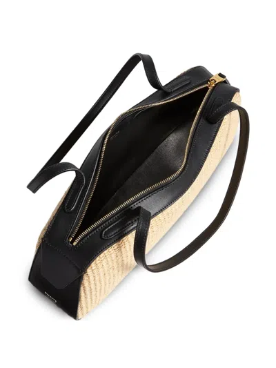 Khaite Simona Leather-trimmed Raffia Shoulder Bag In Neutral