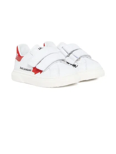 Dsquared2 Leather Low Top Sneakers With Maple Leaf In White