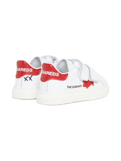 Dsquared2 Leather Low Top Sneakers With Maple Leaf In White