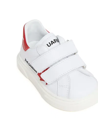 Dsquared2 Leather Low Top Sneakers With Maple Leaf In White
