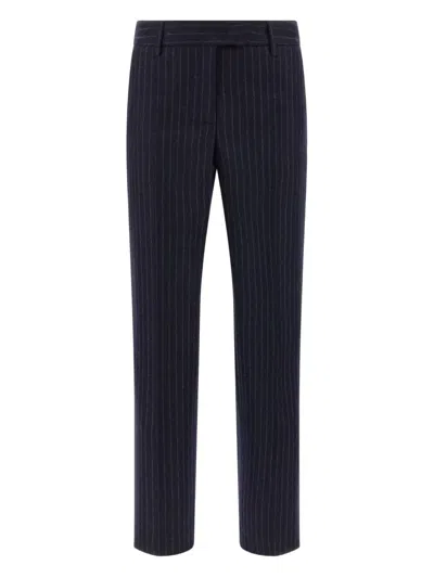 Alberto Biani Pinstripe Trousers With Belt Loops And Pocket In Blue
