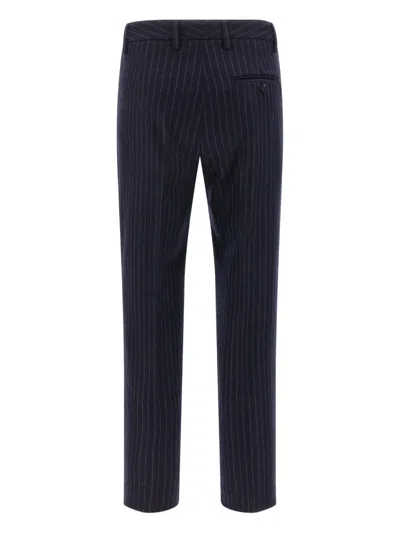 Alberto Biani Pinstripe Trousers With Belt Loops And Pocket In Blue