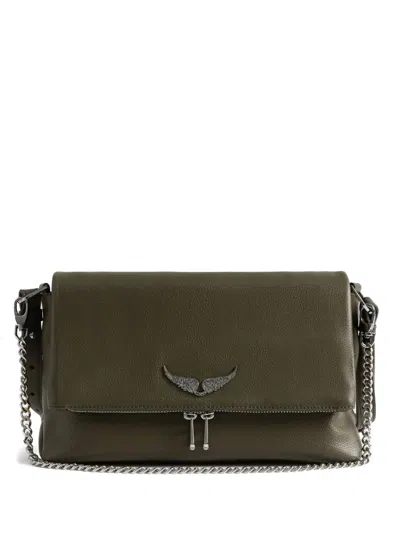 Zadig & Voltaire Womens Record Rocky Ii Wing-embellished Leather Cross-body Bag In Green