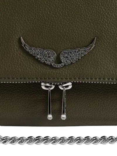 Zadig & Voltaire Womens Record Rocky Ii Wing-embellished Leather Cross-body Bag In Green