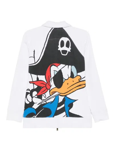 Pre-owned Jc De Castelbajac 2000s Pirate-print Zip-up Sweatshirt In White