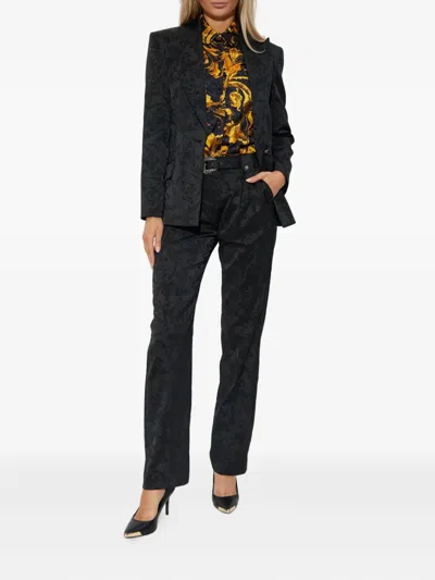 Versace Jeans Couture Damask-pattern Belted Trousers In Black