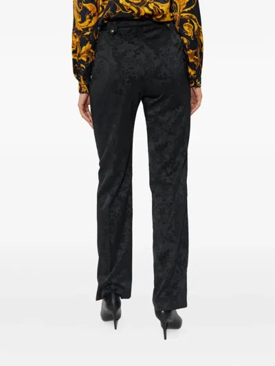 Versace Jeans Couture Damask-pattern Belted Trousers In Black