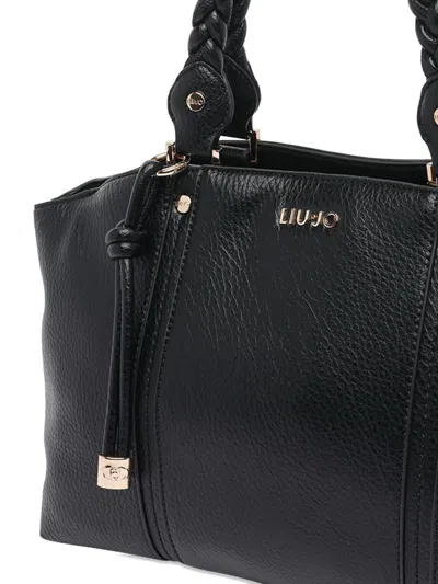 Liu •jo Liu Jo Black Braided Leather Handle Bag In Black