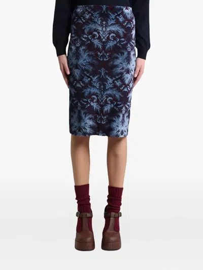 Etro Damask-pattern Velvet Midi Skirt In Blue