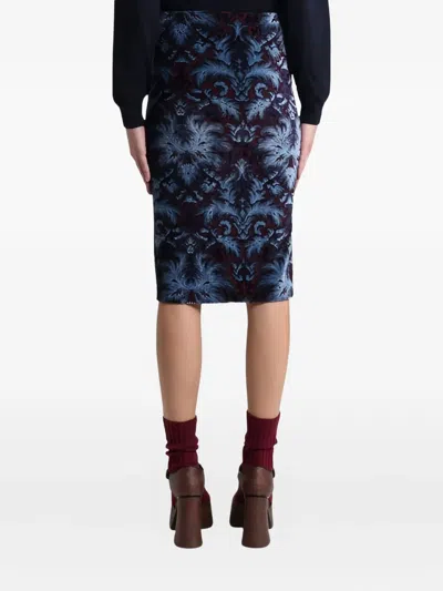 Etro Damask-pattern Velvet Midi Skirt In Blue