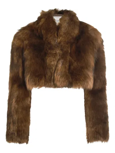 Blumarine Coats Caramel/black In Brown