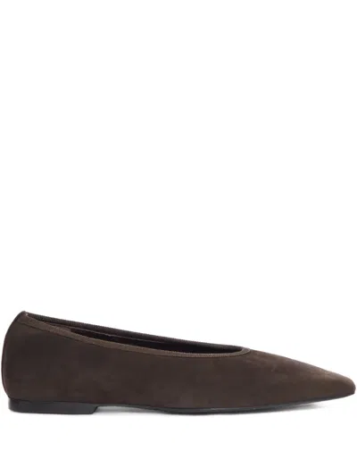 Totême Minimalist Suede Pointed-toe Flats In Black