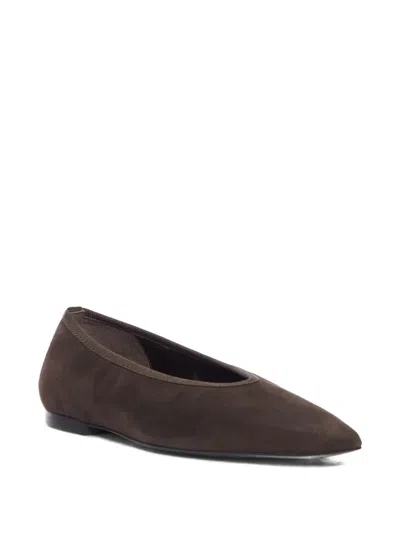 Totême Minimalist Suede Pointed-toe Flats In Black