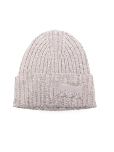 Molo Ribbed Logo-patch Beanie Hat In Gray