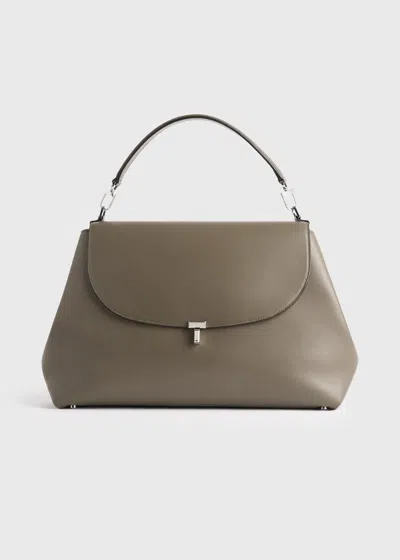 Totême T-lock Leather Satchel Taupe In Green