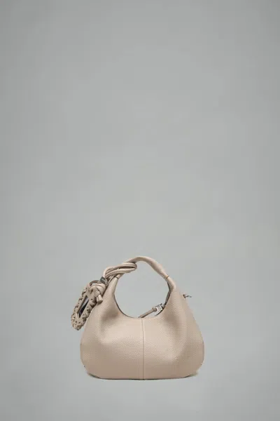 Ganni Women Pink Handbag With Removable Shoulder Strap And Pendant With Logo In Ecoleather Woman In Sand