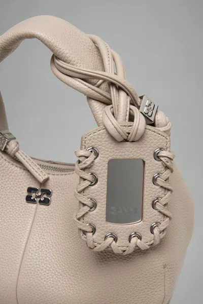 Ganni Women Pink Handbag With Removable Shoulder Strap And Pendant With Logo In Ecoleather Woman In Sand